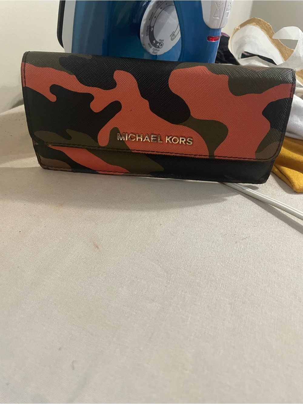 Michael Kors Orange and Olive Camo Leather Wallet